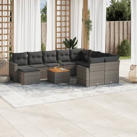 vidaXL 11-tlg. Garten-Sofagarnitur mit Kissen Grau Poly Rattan