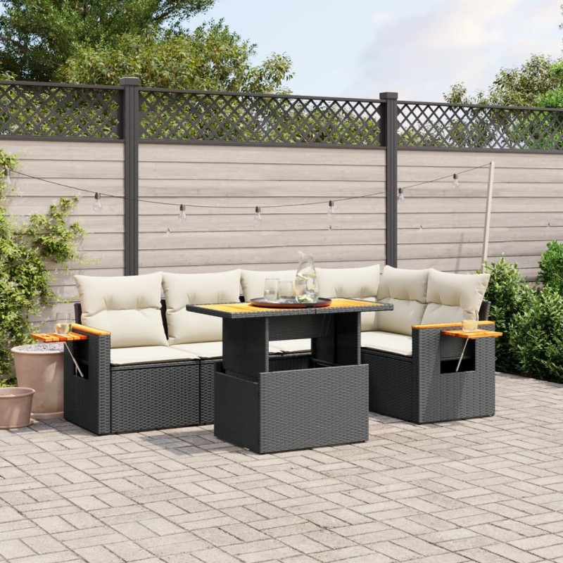 vidaXL 6-tlg. Garten-Sofagarnitur mit Kissen Schwarz Poly Rattan vidaXL 6-tlg. Garten-Sofagarnitur mit Kissen Schwarz Poly Rattan