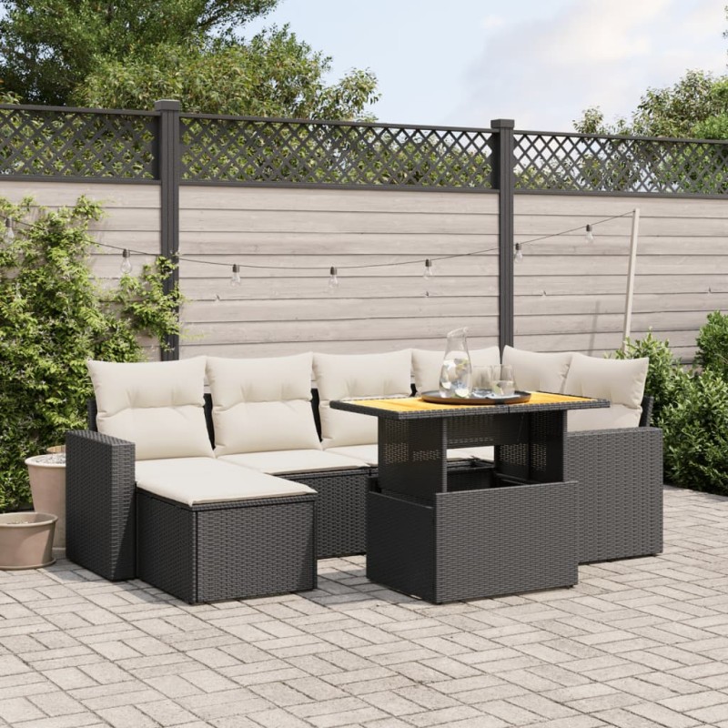 vidaXL 7-tlg. Garten-Sofagarnitur mit Kissen Schwarz Poly Rattan vidaXL 7-tlg. Garten-Sofagarnitur mit Kissen Schwarz Poly Rattan