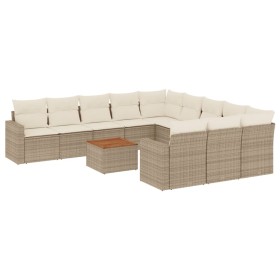vidaXL 12-tlg. Garten-Sofagarnitur mit Kissen Beige Poly Rattan