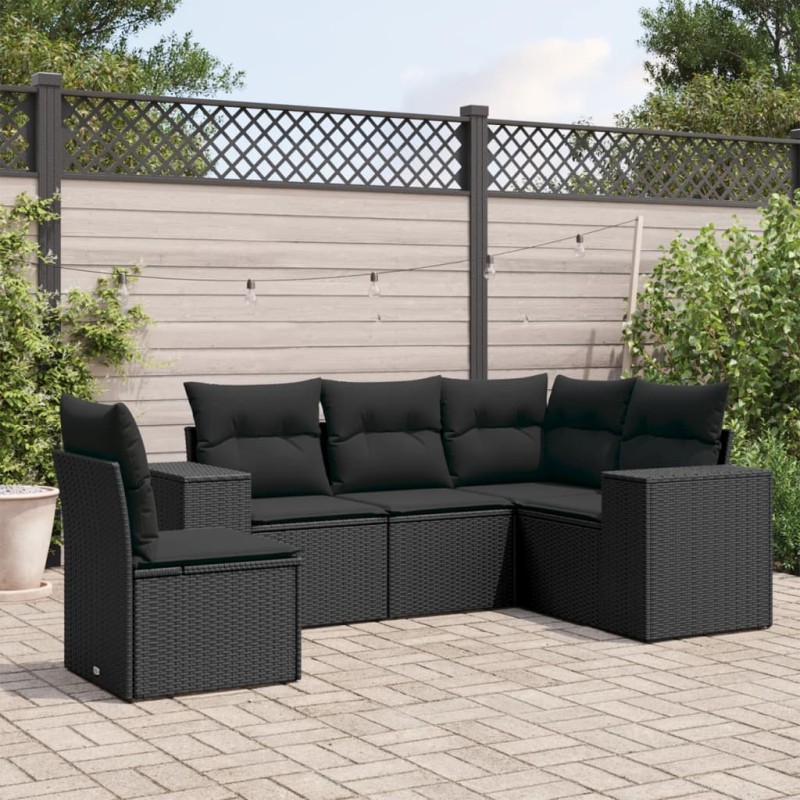 vidaXL 5-tlg. Garten-Sofagarnitur mit Kissen Schwarz Poly Rattan vidaXL 5-tlg. Garten-Sofagarnitur mit Kissen Schwarz Poly Rattan