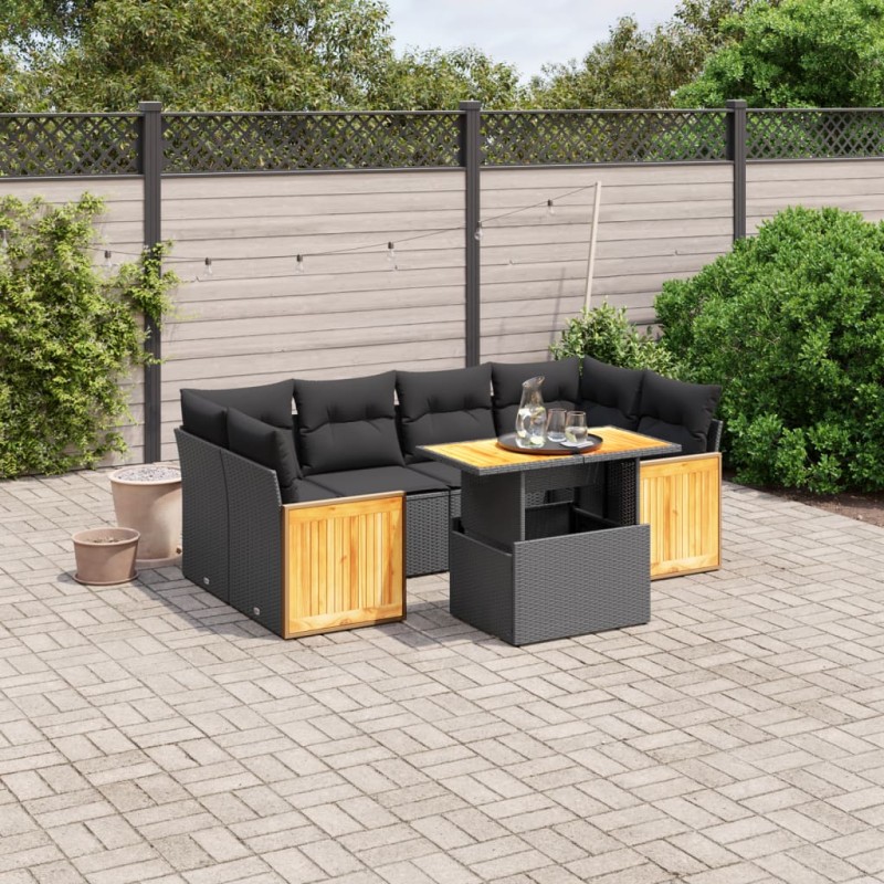 vidaXL 7-tlg. Garten-Sofagarnitur mit Kissen Schwarz Poly Rattan vidaXL 7-tlg. Garten-Sofagarnitur mit Kissen Schwarz Poly Rattan