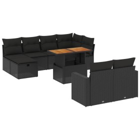 vidaXL 11-tlg. Garten-Sofagarnitur mit Kissen Schwarz Poly Rattan