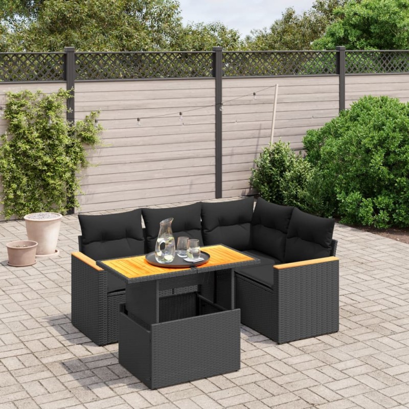 vidaXL 5-tlg. Garten-Sofagarnitur mit Kissen Schwarz Poly Rattan vidaXL 5-tlg. Garten-Sofagarnitur mit Kissen Schwarz Poly Rattan