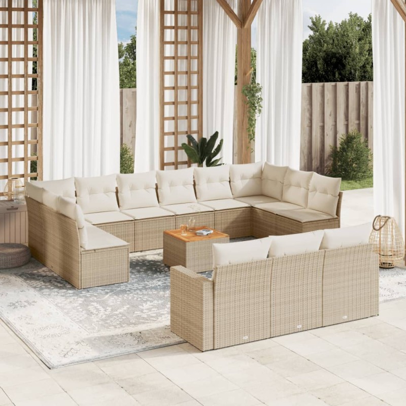 vidaXL 14-tlg. Garten-Sofagarnitur mit Kissen Beige Poly Rattan vidaXL 14-tlg. Garten-Sofagarnitur mit Kissen Beige Poly Rattan