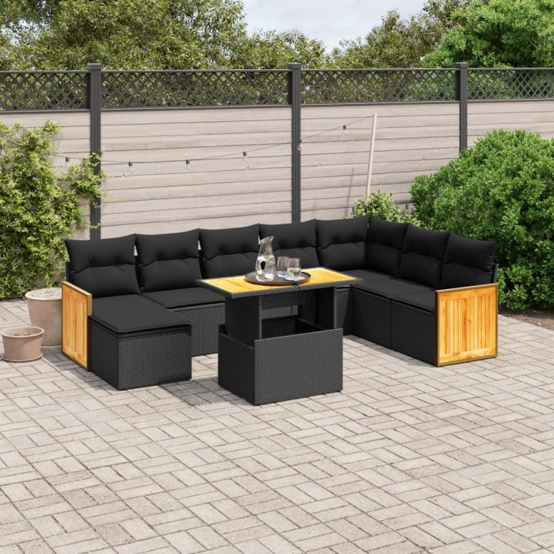 vidaXL 9-tlg. Garten-Sofagarnitur mit Kissen Schwarz Poly Rattan vidaXL 9-tlg. Garten-Sofagarnitur mit Kissen Schwarz Poly Rattan