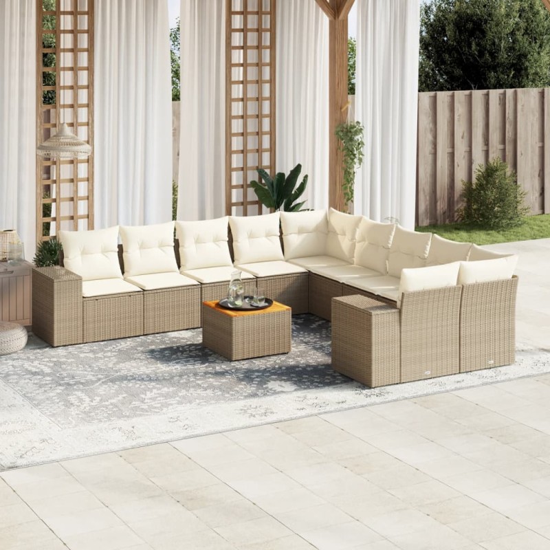 vidaXL 11-tlg. Garten-Sofagarnitur mit Kissen Beige Poly Rattan vidaXL 11-tlg. Garten-Sofagarnitur mit Kissen Beige Poly Rattan