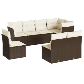 vidaXL 8-tlg. Garten-Sofagarnitur mit Kissen Braun Poly Rattan