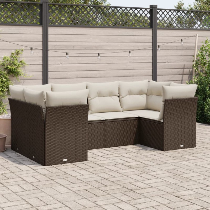 vidaXL 6-tlg. Garten-Sofagarnitur mit Kissen Braun Poly Rattan vidaXL 6-tlg. Garten-Sofagarnitur mit Kissen Braun Poly Rattan