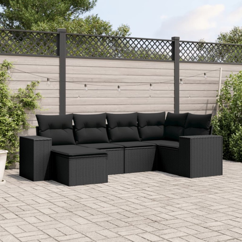vidaXL 6-tlg. Garten-Sofagarnitur mit Kissen Schwarz Poly Rattan vidaXL 6-tlg. Garten-Sofagarnitur mit Kissen Schwarz Poly Rattan
