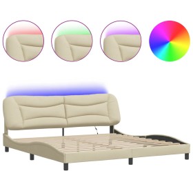 vidaXL Bettgestell mit LED Creme 200x200 cm Stoff