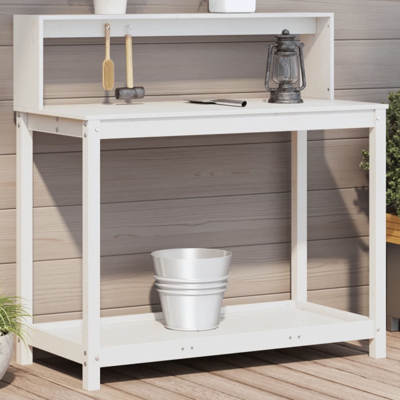 vidaXL Pflanztisch mit Ablagen Weiß 108x50x109,5 cm Massivholz Kiefer vidaXL Pflanztisch mit Ablagen Weiß 108x50x109,5 cm Massivholz Kiefer
