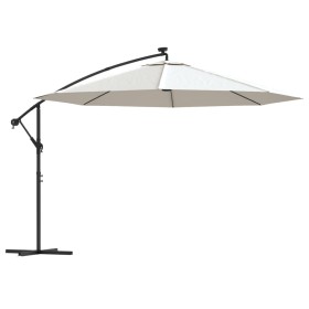vidaXL Ampelschirm mit LED-Leuchten und Metall-Mast 350 cm Sandfarben