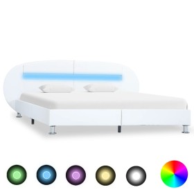 vidaXL Bettgestell mit LED Weiß Kunstleder 180×200 cm