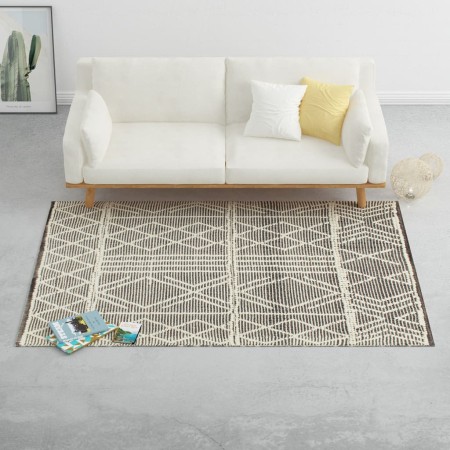 vidaXL Teppich Handgewebt Wolle 120×170 cm Schwarz/Weiß