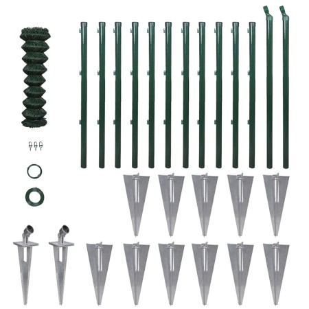 vidaXL Maschendrahtzaun mit Pfosten und Bodenhülsen Stahl 1,5x25 m