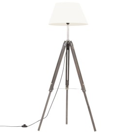 vidaXL Stativlampe Grau und Weiß Teak Massivholz 141 cm
