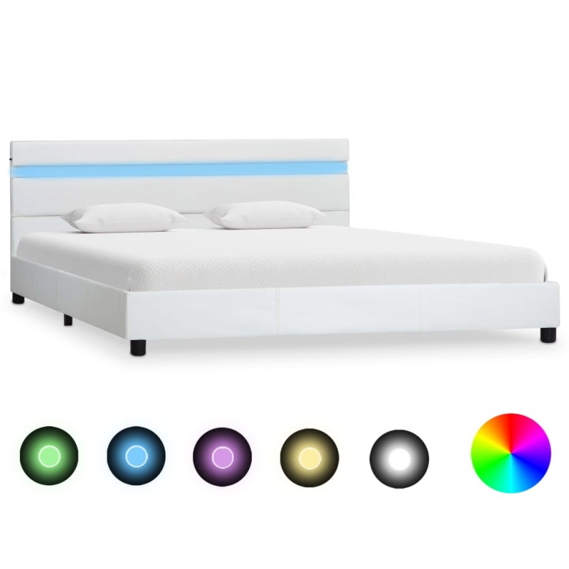 vidaXL Bettgestell mit LED Weiß Kunstleder 160×200 cm vidaXL Bettgestell mit LED Weiß Kunstleder 160×200 cm