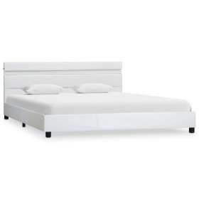 vidaXL Bettgestell mit LED Weiß Kunstleder 160×200 cm
