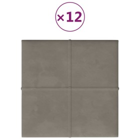 vidaXL Wandpaneele 12 Stk. Hellgrau 30x30 cm Samt 1,08 m²