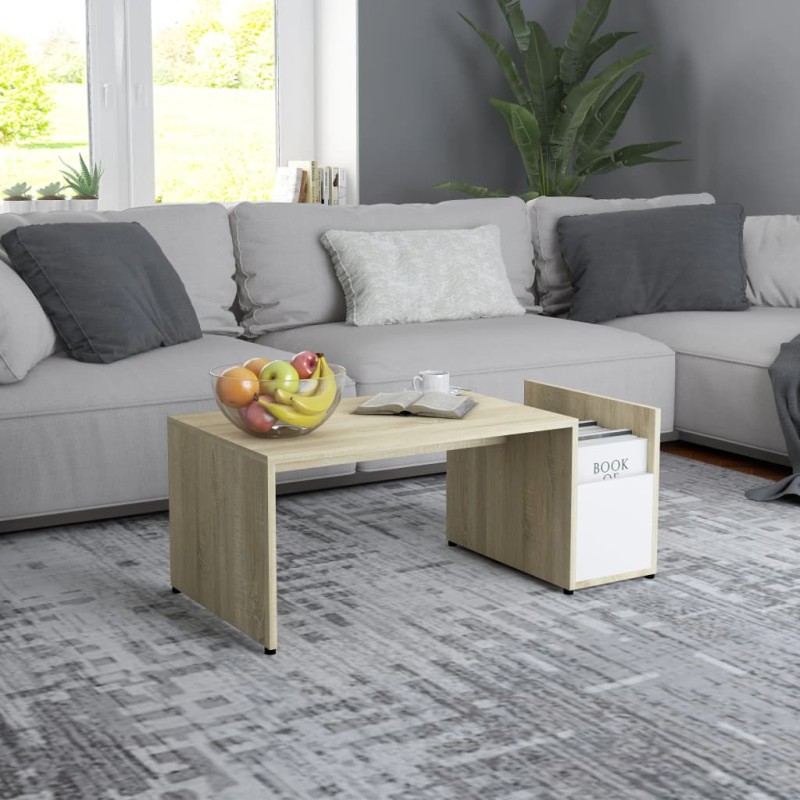 vidaXL Couchtisch Weiß Sonoma-Eiche 90x45x35 cm Holzwerkstoff vidaXL Couchtisch Weiß Sonoma-Eiche 90x45x35 cm Holzwerkstoff