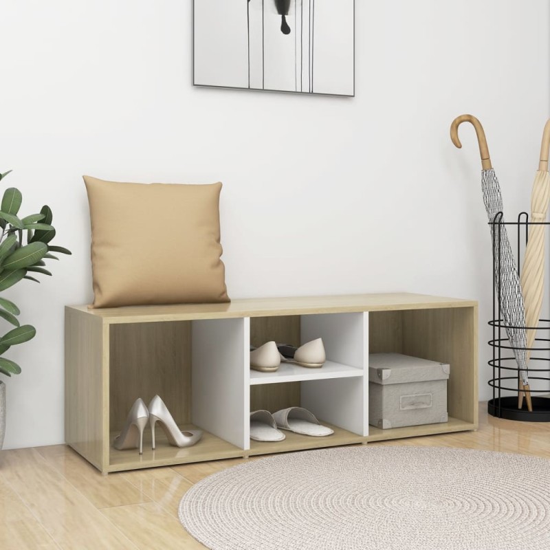 vidaXL Schuhbank Weiß und Sonoma-Eiche 105x35x35 cm Holzwerkstoff vidaXL Schuhbank Weiß und Sonoma-Eiche 105x35x35 cm Holzwerkstoff