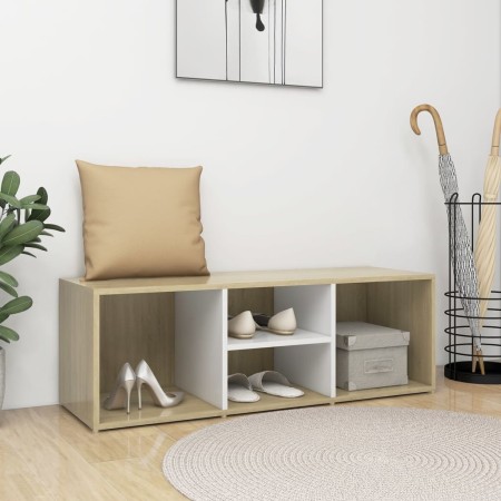 vidaXL Schuhbank Weiß und Sonoma-Eiche 105x35x35 cm Holzwerkstoff