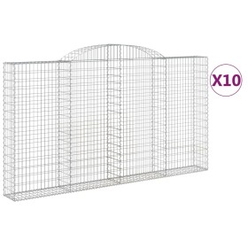 vidaXL Gabionen mit Hochbogen 10 Stk 300x30x160/180cm Verzinktes Eisen