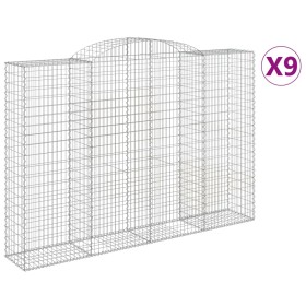 vidaXL Gabionen mit Hochbogen 9 Stk. 300x50x200/220cm Verzinktes Eisen