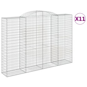 vidaXL Gabionen mit Hochbogen 11 Stk 300x50x200/220cm Verzinktes Eisen