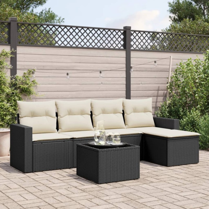 vidaXL 6-tlg. Garten-Sofagarnitur mit Kissen Schwarz Poly Rattan vidaXL 6-tlg. Garten-Sofagarnitur mit Kissen Schwarz Poly Rattan