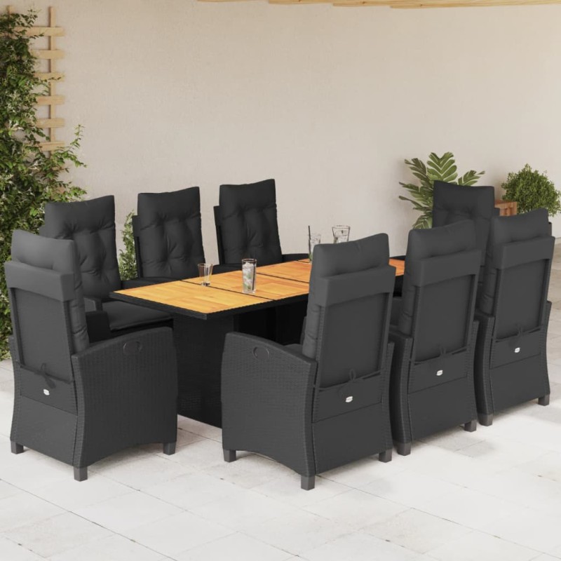 vidaXL 9-tlg. Garten-Essgruppe mit Kissen Schwarz Poly Rattan vidaXL 9-tlg. Garten-Essgruppe mit Kissen Schwarz Poly Rattan