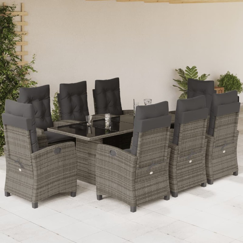vidaXL 9-tlg. Garten-Essgruppe mit Kissen Grau Poly Rattan vidaXL 9-tlg. Garten-Essgruppe mit Kissen Grau Poly Rattan