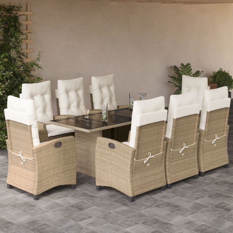 vidaXL 9-tlg. Garten-Essgruppe mit Kissen Beige Poly Rattan vidaXL 9-tlg. Garten-Essgruppe mit Kissen Beige Poly Rattan