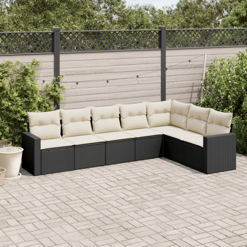 vidaXL 7-tlg. Garten-Sofagarnitur mit Kissen Schwarz Poly Rattan vidaXL 7-tlg. Garten-Sofagarnitur mit Kissen Schwarz Poly Rattan