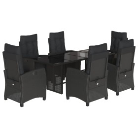 vidaXL 7-tlg. Garten-Essgruppe mit Kissen Schwarz Poly Rattan