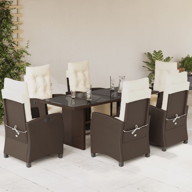 vidaXL 7-tlg. Garten-Essgruppe mit Kissen Braun Poly Rattan vidaXL 7-tlg. Garten-Essgruppe mit Kissen Braun Poly Rattan