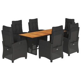 vidaXL 7-tlg. Garten-Essgruppe mit Kissen Schwarz Poly Rattan