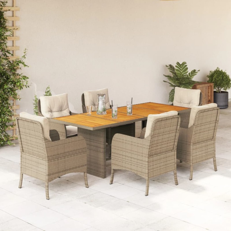 vidaXL 7-tlg. Garten-Essgruppe mit Kissen Beige Poly Rattan vidaXL 7-tlg. Garten-Essgruppe mit Kissen Beige Poly Rattan