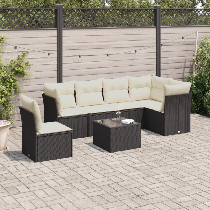 vidaXL 7-tlg. Garten-Sofagarnitur mit Kissen Schwarz Poly Rattan vidaXL 7-tlg. Garten-Sofagarnitur mit Kissen Schwarz Poly Rattan