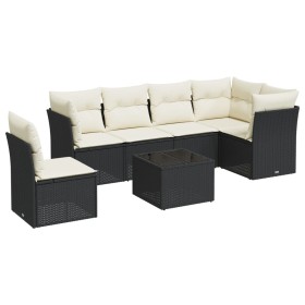vidaXL 7-tlg. Garten-Sofagarnitur mit Kissen Schwarz Poly Rattan