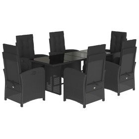 vidaXL 7-tlg. Garten-Essgruppe mit Kissen Schwarz Poly Rattan