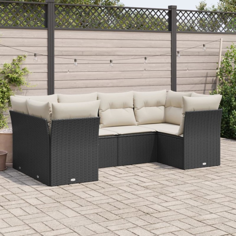 vidaXL 6-tlg. Garten-Sofagarnitur mit Kissen Schwarz Poly Rattan vidaXL 6-tlg. Garten-Sofagarnitur mit Kissen Schwarz Poly Rattan