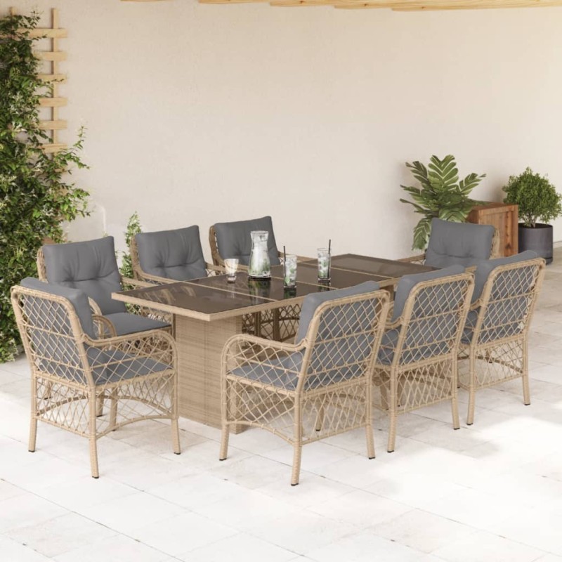 vidaXL 9-tlg. Garten-Essgruppe mit Kissen Beigemischung Poly Rattan vidaXL 9-tlg. Garten-Essgruppe mit Kissen Beigemischung Poly Rattan