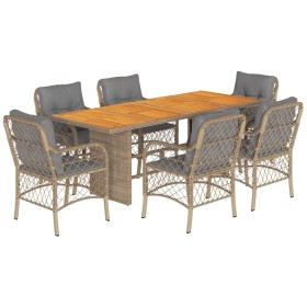 vidaXL 7-tlg. Garten-Essgruppe mit Kissen Beigemischung Poly Rattan