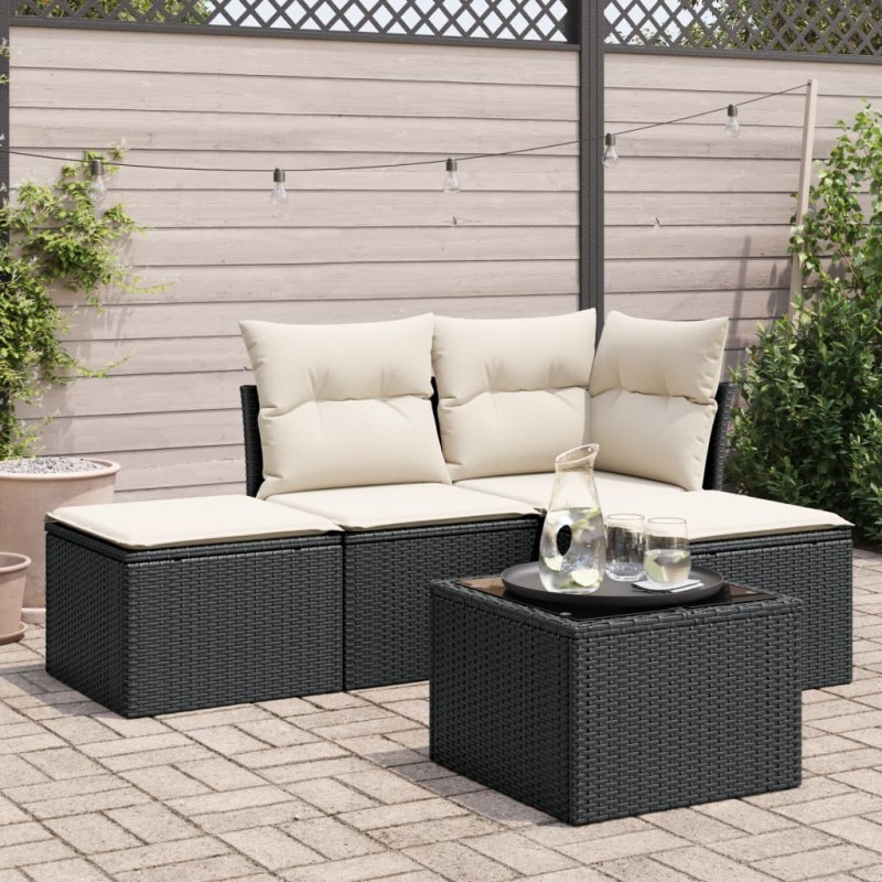 vidaXL 5-tlg. Garten-Sofagarnitur mit Kissen Schwarz Poly Rattan vidaXL 5-tlg. Garten-Sofagarnitur mit Kissen Schwarz Poly Rattan