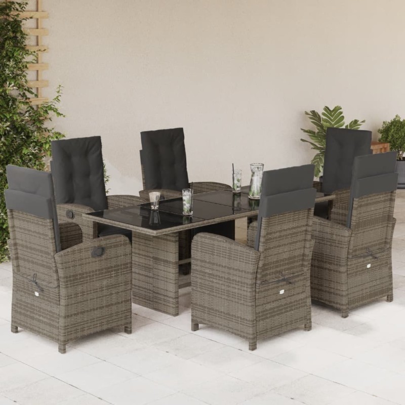 vidaXL 7-tlg. Garten-Essgruppe mit Kissen Grau Poly Rattan vidaXL 7-tlg. Garten-Essgruppe mit Kissen Grau Poly Rattan