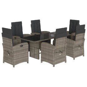vidaXL 7-tlg. Garten-Essgruppe mit Kissen Grau Poly Rattan