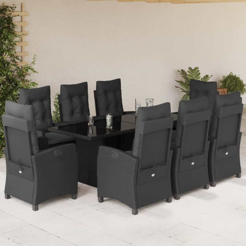 vidaXL 9-tlg. Garten-Essgruppe mit Kissen Schwarz Poly Rattan vidaXL 9-tlg. Garten-Essgruppe mit Kissen Schwarz Poly Rattan
