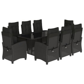 vidaXL 9-tlg. Garten-Essgruppe mit Kissen Schwarz Poly Rattan
